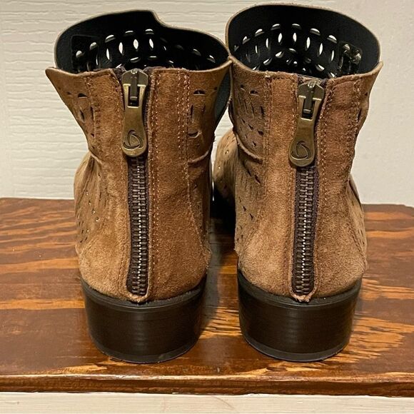 Kanna Suede Ankle Boots Perforated Tan Over Metallic Gold Size 38 EU 7.5 US - Picture 8 of 15